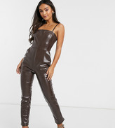 wild honey pinstripe flared dungaree jumpsuit