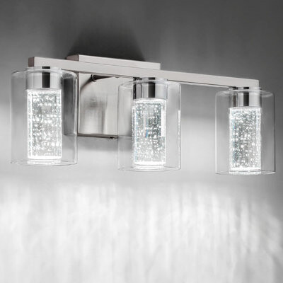 Hokku Designs Modern LED Vanity Light With 3 Color Modes Dimmable Bathroom Light Fixture Brushed Nickel Wall Light With Clear Glass Shade For Eye Protection