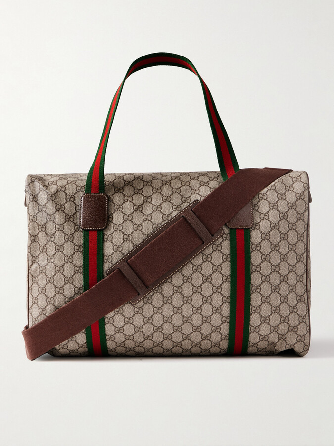GUCCI Ophidia mini webbing-trimmed textured-leather and printed