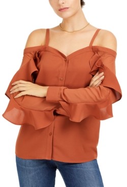 Bar III Off-The-Shoulder Ruffle-Trim Top, Created for Macy's