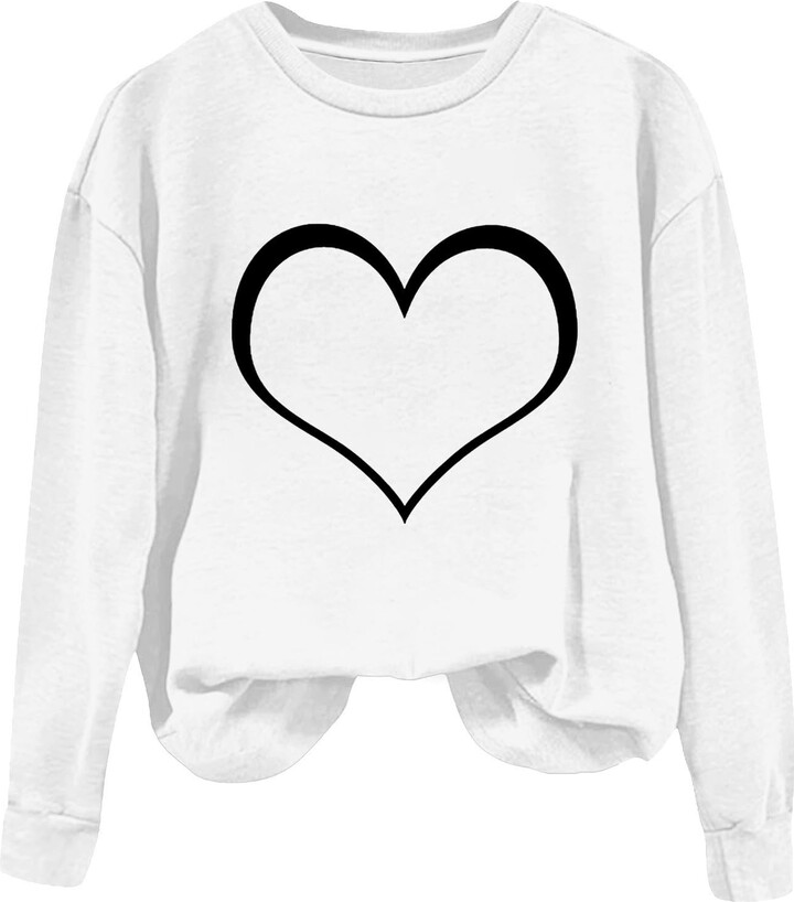 Valentine's Day Long Sleeve Shirts for Women Trendy Sequin Heart Print Crew  Neck Casual Sweatshirts Casual Tunic Tops(Pink,XXL)