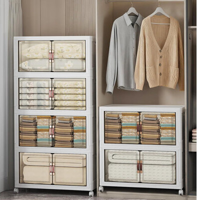 Latitude Run Extra Large Stackable Storage Bins with Lids & Wheels & Door,1008QT-168QT/42GAL*6Pack Foldable Collapsible Closet Organizers, Plastic containers draw