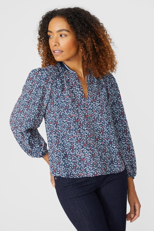 Maine Contrast Cuff Detail Floral Print Blouse - ShopStyle Long Sleeve Tops