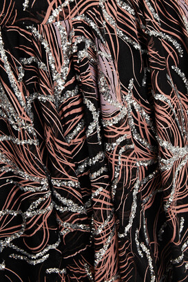 Etro Asymmetric open-back glittered printed silk-chiffon dress