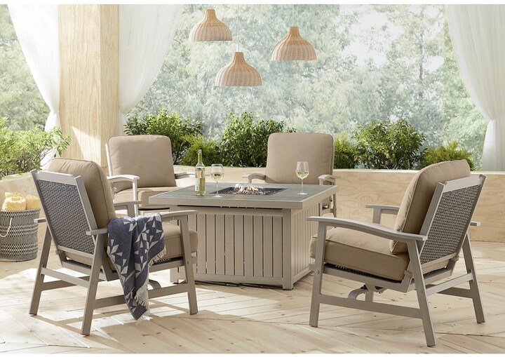 Furniture Lakehouse Outdoor 5Pc. Chat Set (1 Fire Pit & 4 Rocker