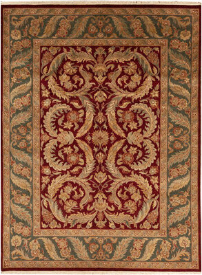 Bokara Rug Co., Inc. Hand-Knotted High-Quality Red and Green Area Rug