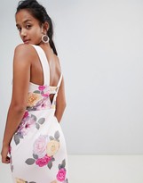 Thumbnail for your product : ASOS DESIGN Petite Cut Out square neck maxi in floral print dress
