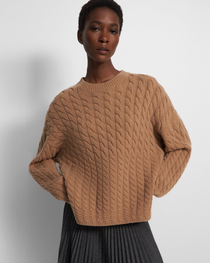 Theory Cable Knit Crewneck Sweater in Felted Wool-Cashmere - ShopStyle
