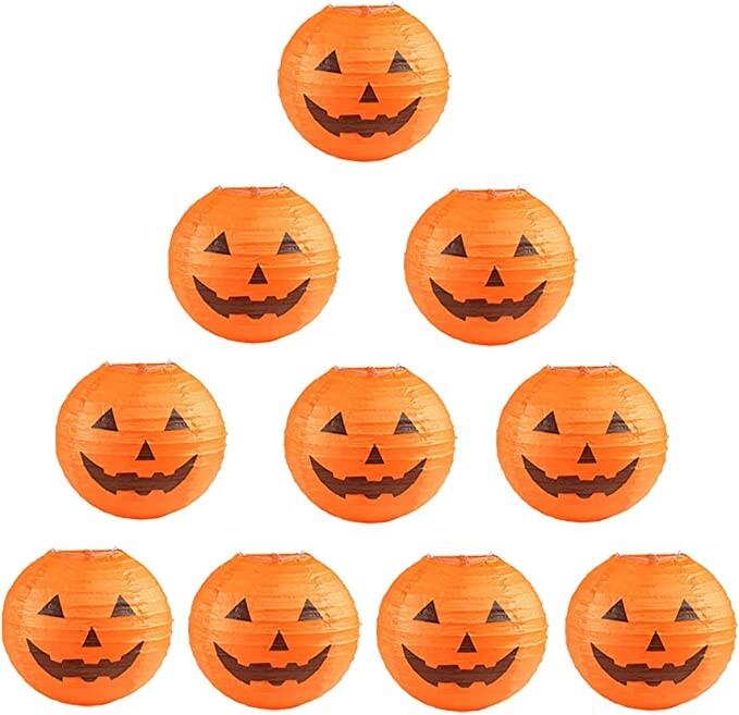 10 PCS Halloween Pumpkin Paper Lantern for Halloween Party Parties Garden Decoration, 12 Inches (Orange)