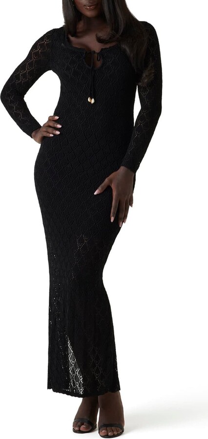 GUESS Alba Pointelle Long Sleeve Maxi Sweater Dress