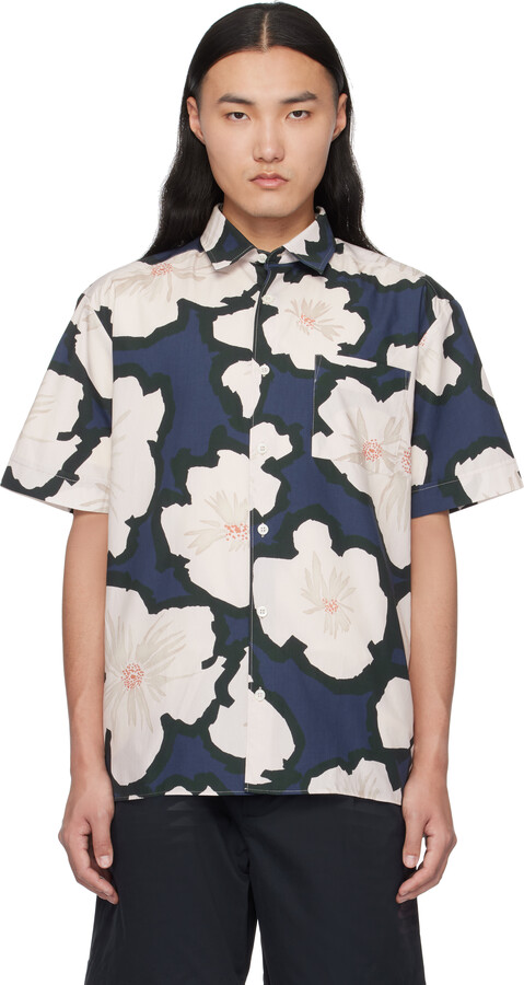 A.P.C. Navy & White Ross Short-Sleeve Shirt