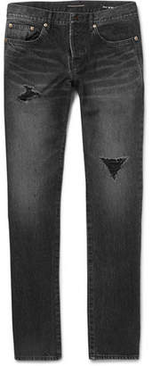 Saint Laurent Slim-Fit Distressed Denim Jeans - Men - Black