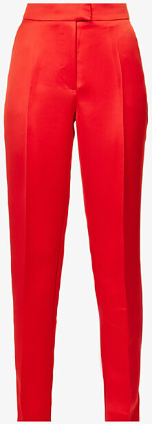 Rozie Corsets Womens Red Tapered Mid-rise Satin Trousers - ShopStyle Pants