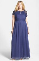 Thumbnail for your product : Adrianna Papell Lace Sleeve Pleat Bodice Gown