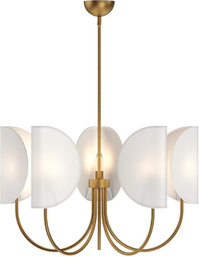 ALORA MOOD Seno 32 in. 5 Light 60-Watt Aged Gold/White Cotton Fabric Chandelier
