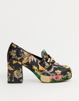 Thumbnail for your product : ASOS DESIGN Selina platform mid-heeled loafers in velvet jacquard