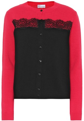 Red(V) Lace-trimmed virgin wool cardigan