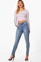 Thumbnail for your product : boohoo Frayed Seam Skinny Jeans