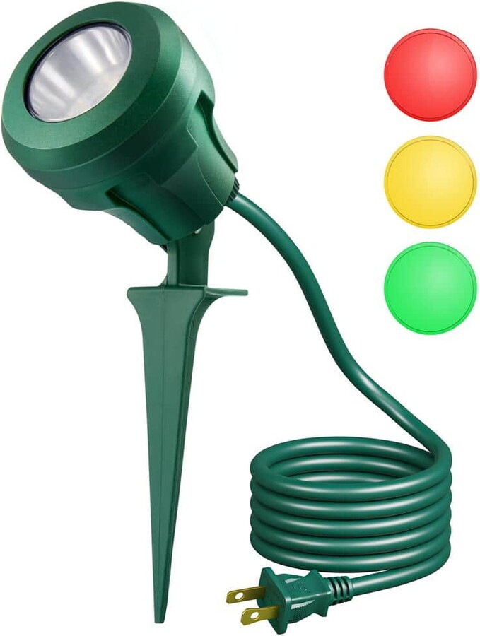 DEWENWILS 400 Lumen Green Waterproof Plug-In Integrated LED Landscape Flood Light with 3 Extra Lenses (Red Yellow Green)