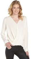 Thumbnail for your product : Wyatt cream stretch long sleeve crossover wrap top
