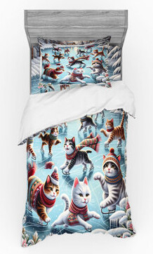 Ambesonne Cat Bedding Set & Soft Blue Burnt Orange