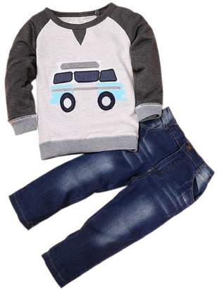 LUNIWEI Boys 2PCS/Set Outfits Car Printing Tops + Jeans