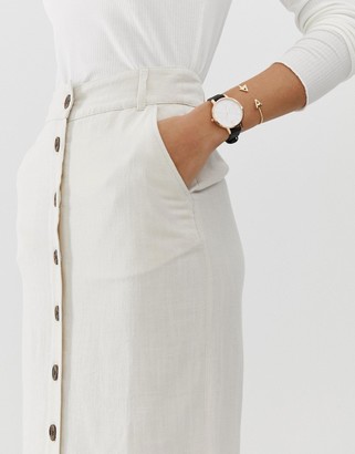 ASOS DESIGN gutsy linen column midi skirt with button through