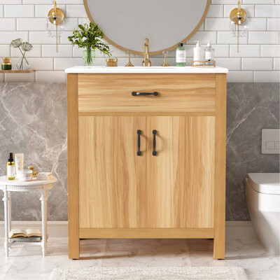 Latitude Run Wood Bathroom Vanity With Solid Wood Frame 2 Soft Close Doors1 Flip Drawer Adjustable Shelf Modern Storage Cabinet