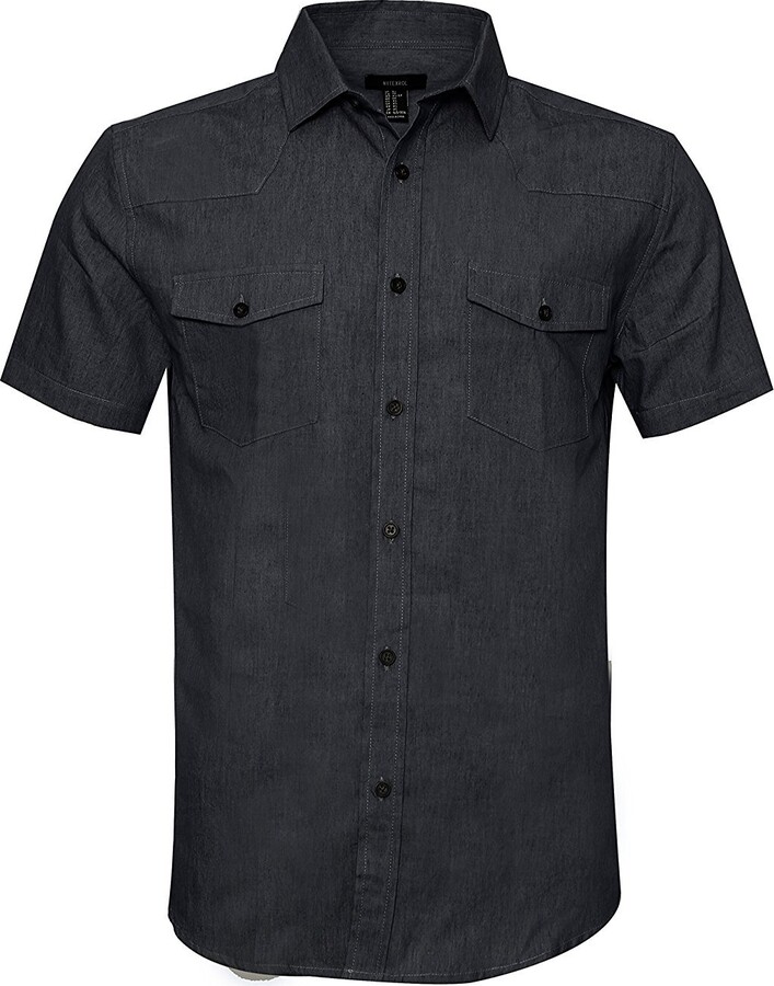 SOOPO Mens Cotton ShortSleeve Denim Work Shirt Black XL ShopStyle