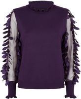 Thumbnail for your product : New Look Blue Vanilla Leaf Mesh Sleeve Jumper