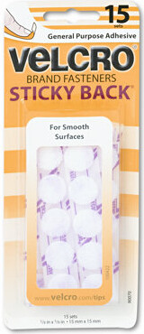 Hook & Loop Fastener USA Inc Sticky-Back VELCRO® Brand Dot Fasteners on Strips, 5/8" dia, White, 15 Sets/Pack