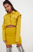 Thumbnail for your product : PrettyLittleThing Lilac Ruffle Cropped Denim Jacket