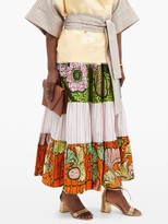 Thumbnail for your product : RIANNA + NINA Kendima Printed Cotton-volant Midi Skirt - Blue Multi
