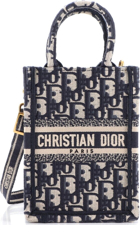Dior Black Toile De Jouy Embroidery Canvas Mini Book Tote Phone Bag Dior