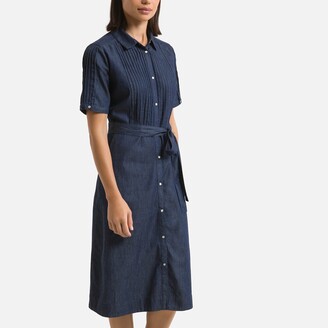 Anne Weyburn Denim Midi Shirt Dress with Short Sleeves
