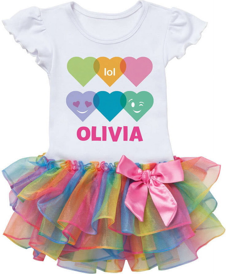 Personalized Planet Colorful Hearts Personalized Rainbow Tutu Tee - 2T, 3T, 4T, 5/6T