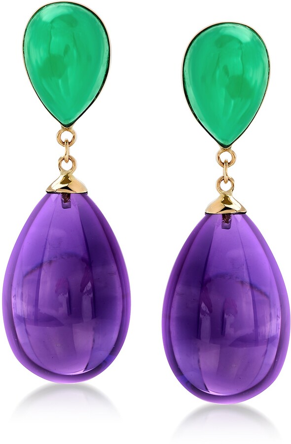 Solid Sterling Silver .925 Amethysts With 6x8mm Green Jade Lever Back Earrings