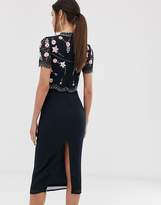 Thumbnail for your product : Frock and Frill floral and star embellished midaxi dress with keyhole kimono collar in navy