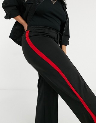 Ax Paris Plus Brave Soul Plus flare wide leg pants in black with red stripe
