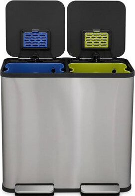 Simpli-Magic 70 Liter / 18.5 Gallon Rectangular Open Top Dual Compartment Recycling Trash Can, Stainless Steel (40L x 30L Capacity) Ideal for Restaurants, Coffee S