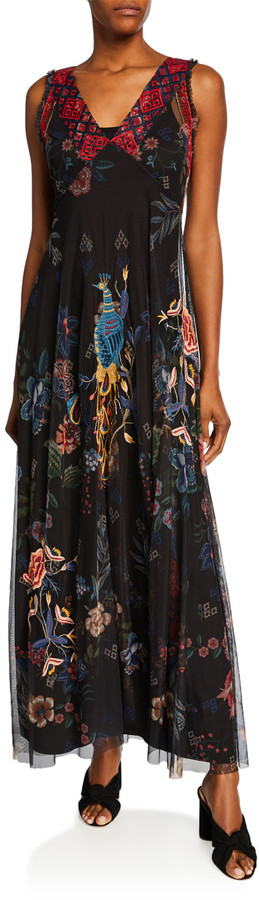 black and gold embroidered scallop fishtail maxi dress