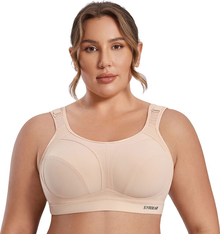 SYROKAN Women's Sports Bra High Impact Wireless Front Adjustable Straps  Non-Padded Bralette for Large Breasts Sweet Grass Beige 36C - ShopStyle