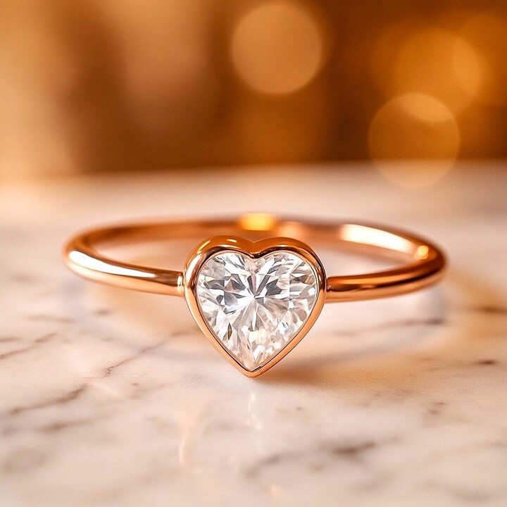 Etsy 8K Solid Gold Heart Cut Cz Ring - Minimalist Dainty For Women Promise Valentine's Day Gift Handmade Jewelry