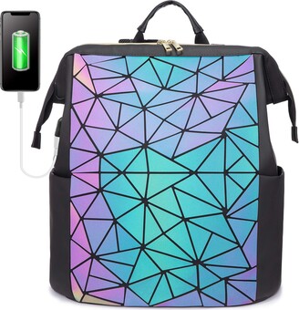 LOVEVOOK Geometric Luminous Purses and Handbags for Women Holographic Reflective Bag Backpack Wallet Clutch Set