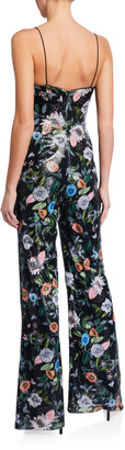 LIKELY Genevieve Floral Sequin Spaghetti-Strap Jumpsuit