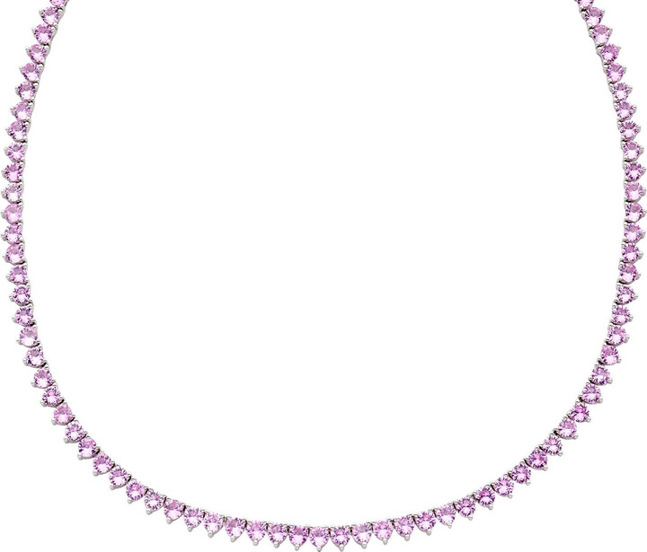 Gemstone Necklaces 11 CT. T. W Lab Pink Sapphire Tennis Necklace Adjustable 15'-18' Set in Sterling Silver