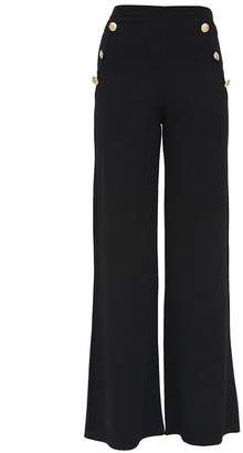 PrettyLittleThing Petite Black Military Button Wide Leg Trousers