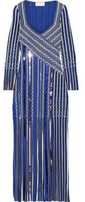Peter Pilotto Fringed Sequin-embellished Jacquard-knit Gown