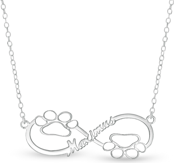 Zales Script Name Double Paw Print Outline Infinity Necklace (12 Names