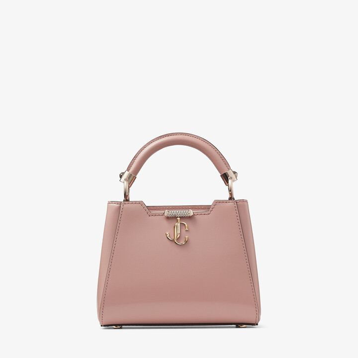 Jimmy Choo Ballet Pink Leather Top Handle Bag With Crystal Bar And Jc ...